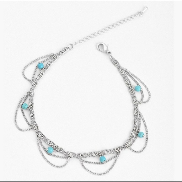 Silver Turquoise Anklet - Picture 2 of 7